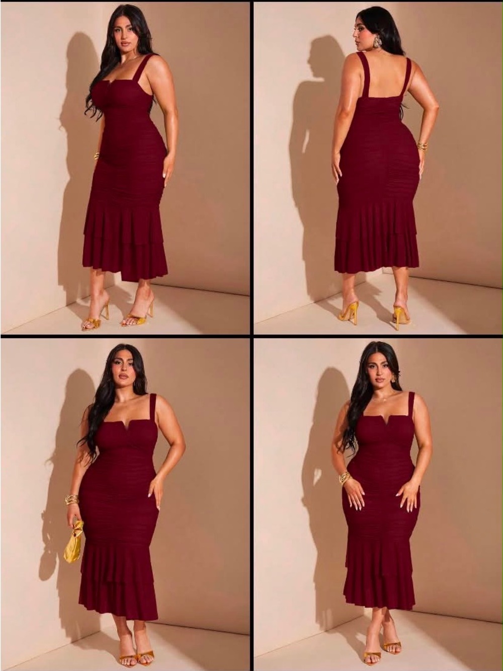 Midi Bodycon Dress in Burgundy - Women